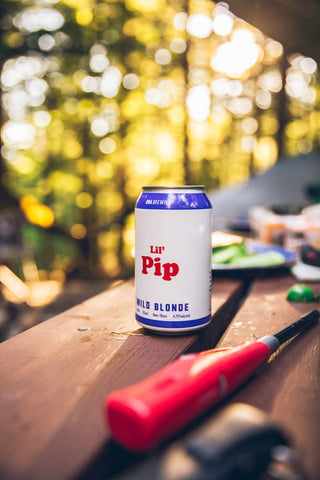 Photo of a can of "Lil' Pip" beer. This is the name of our Wild Blonde Ale. 