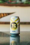 A photo of a "76 Wolverine" beer can. This is the name of our lager. 